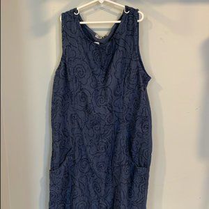 NWT - Lungo L'arno Women's Blue Textured Linen Embroidered Dress/Mumu - Large